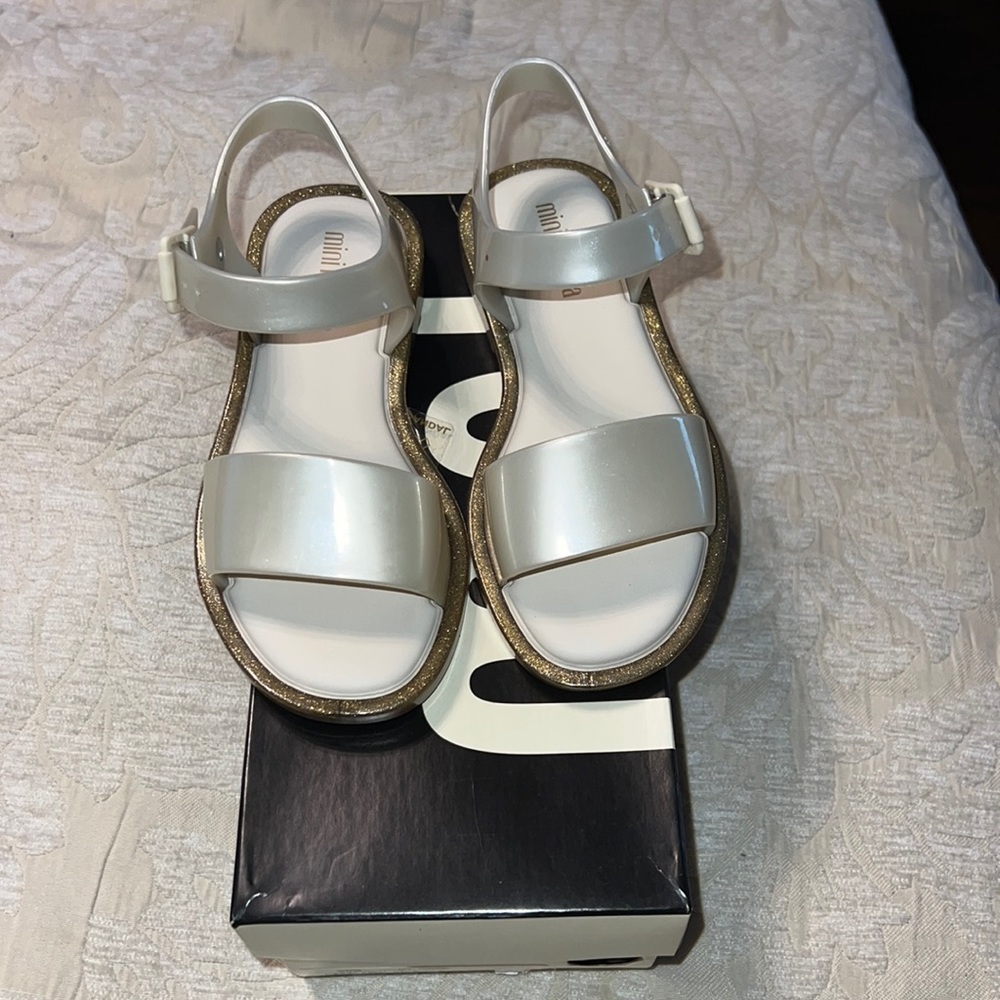 White and Gold Mini Melissa sandals